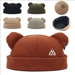 Hip Hop Brimless Melon Skin Hat With Cute Cat Ears